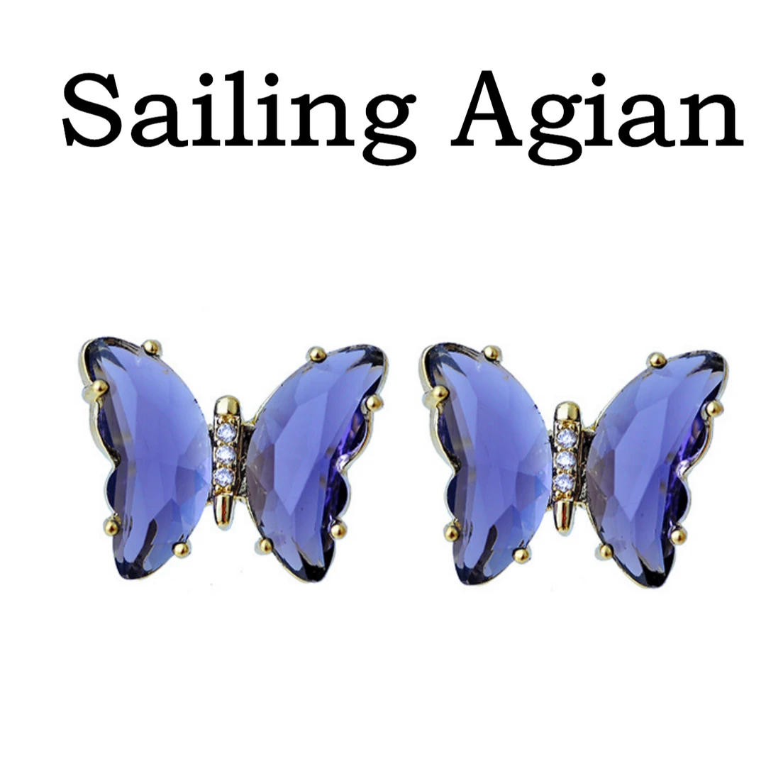 1002---  S925纯银针精致紫色清透蝴蝶发绳