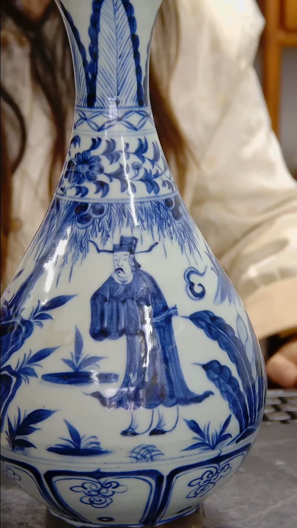 盘你**神青花人物纹玉壶春瓶#1255#