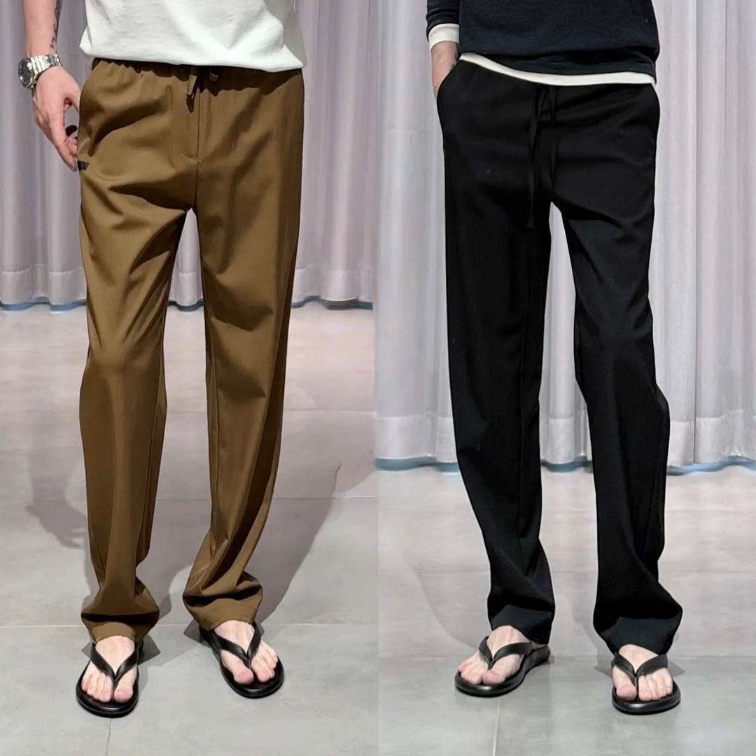 高品质时尚百搭潮流简约轻奢痞帅纯色宽松直筒男士设计感休闲裤