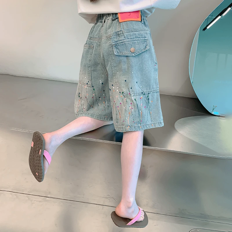 女童牛仔短裤夏季薄款中裤韩版高腰显瘦裤子中大童时尚百搭五分裤