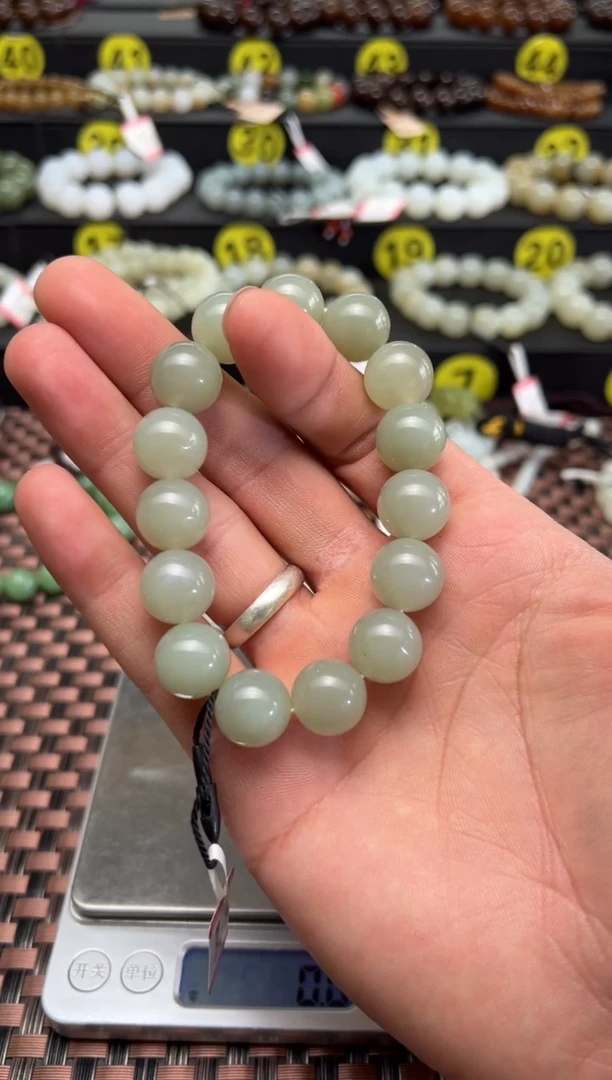 【闪购商品】和田玉手串未镶嵌且末料青白玉卡14手串