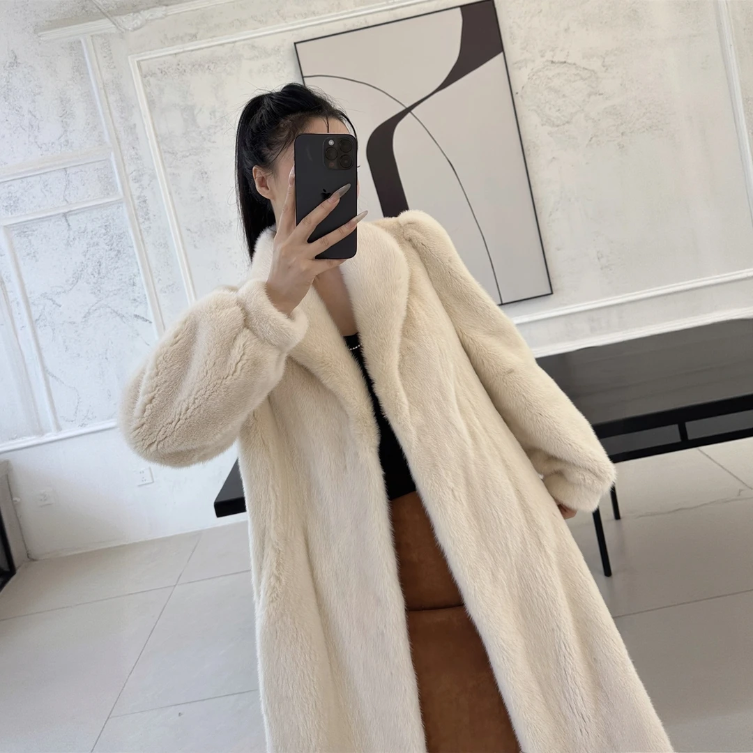 水貂皮草女貂皮大衣外套整貂毛毛中长款大衣裘皮青果领
