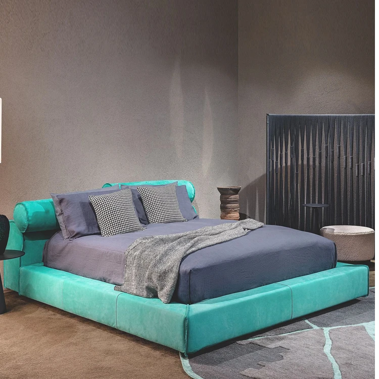 意式极简迈阿密磨砂布艺床现代简约主卧室双人床别墅轻奢软包婚