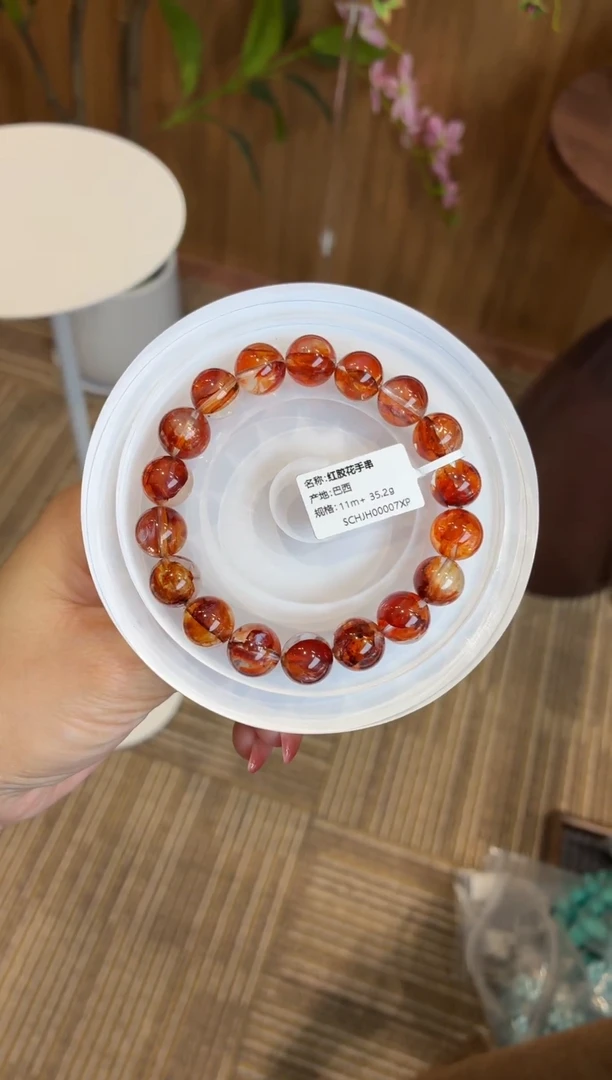 未镶嵌手串水晶红胶花11m+