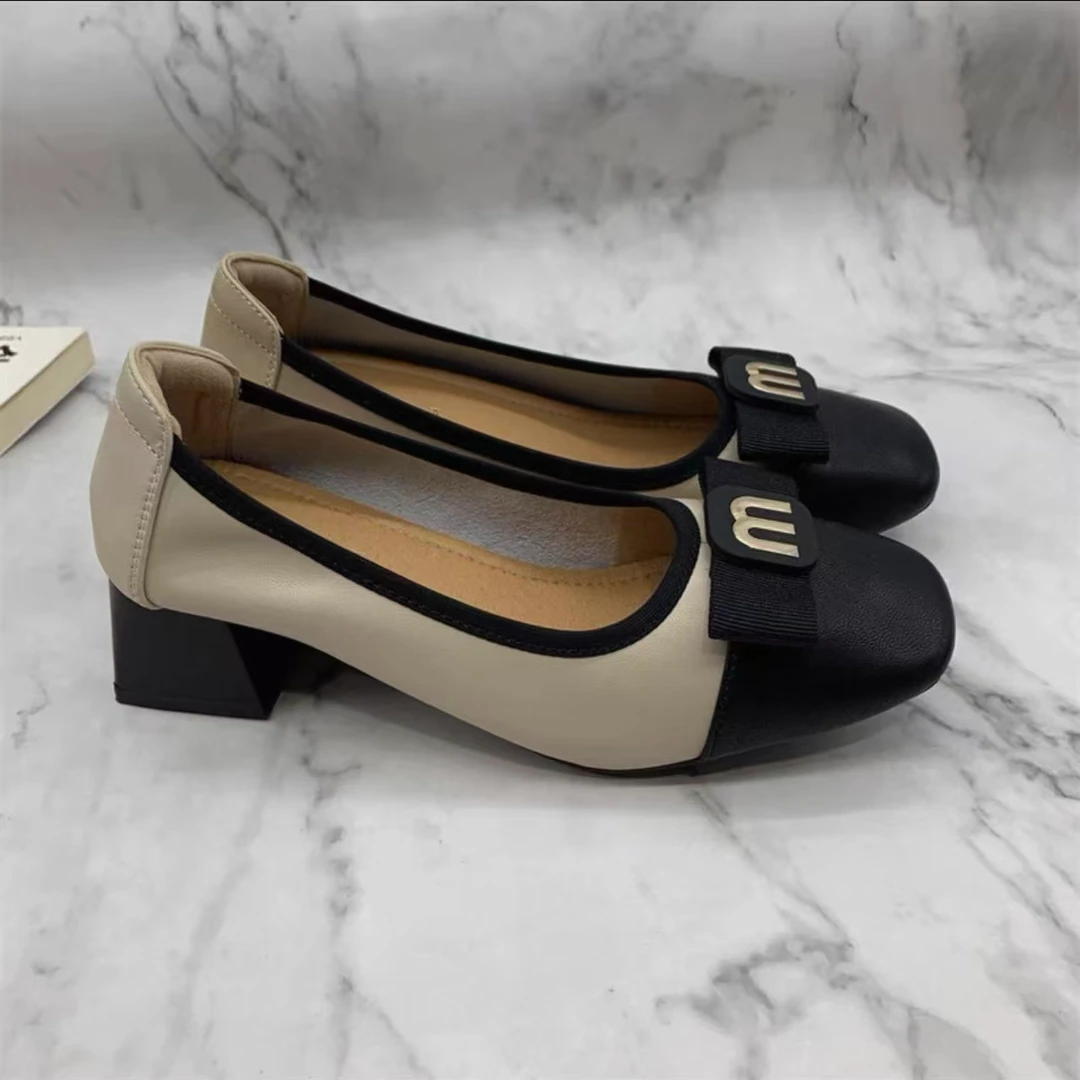 0-88 四季新款百搭英伦风小香风方头小单鞋