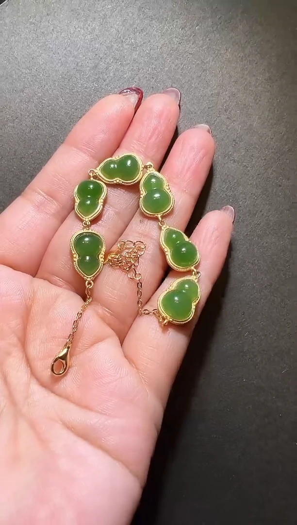 【闪购商品】和田玉手链银S925镶嵌和田葫芦手链