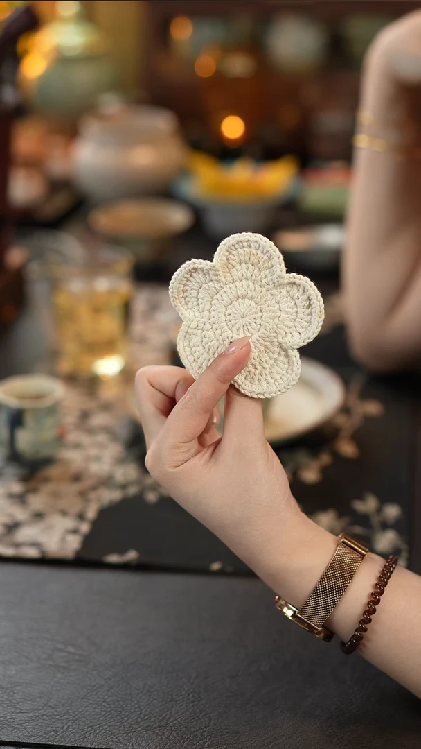 （阿萌茶事）刺子绣养壶垫-花朵