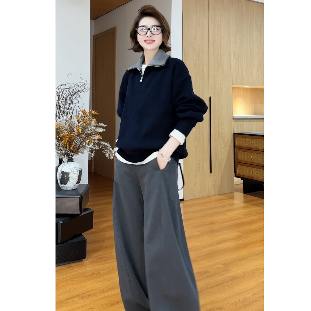 YYOUHAN 2025新款【深海之歌】撞色翻领毛衣百搭针织开衫 2509C5375