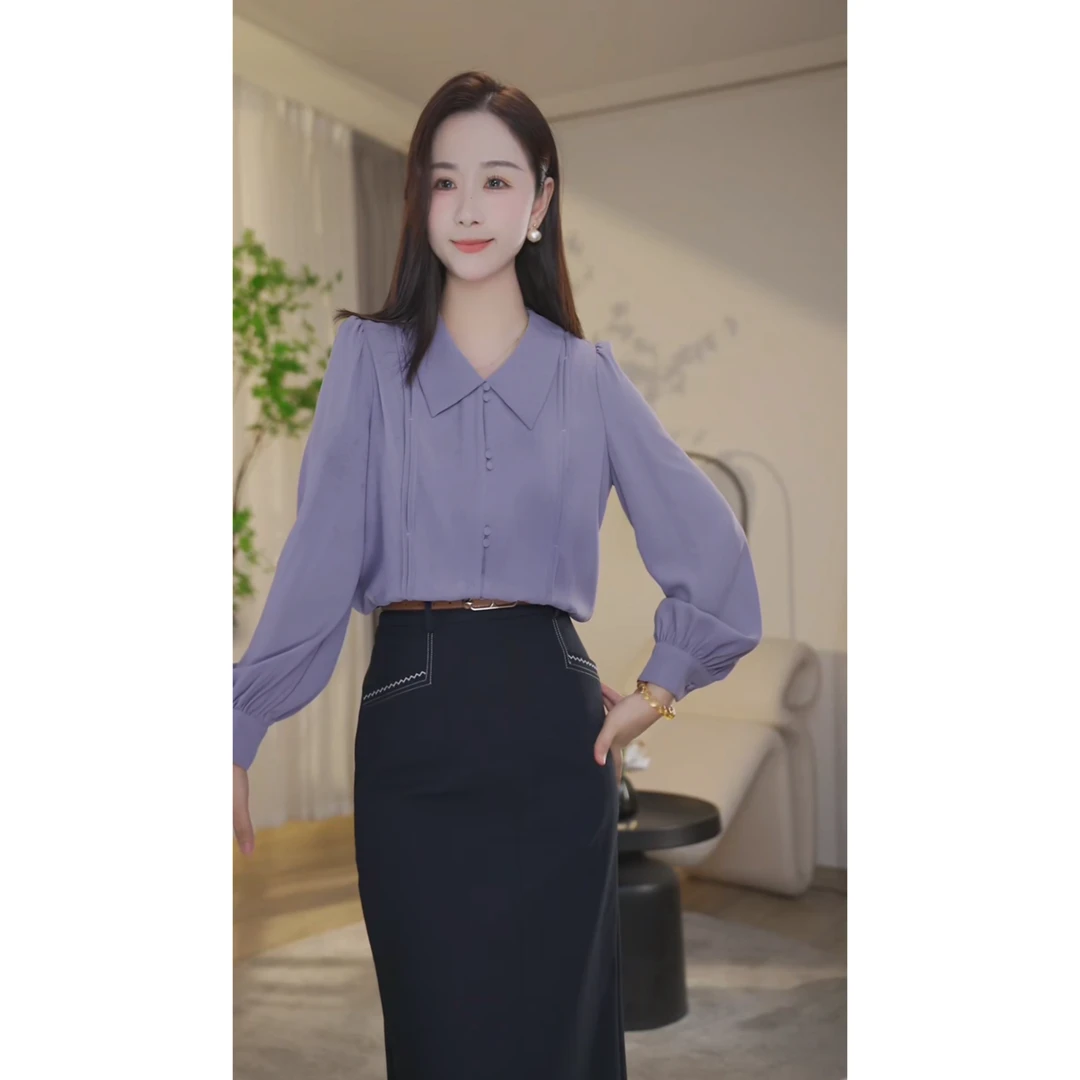 【杨杨专属】专柜新款衬衫女长袖设计感通勤8491094烟雾紫