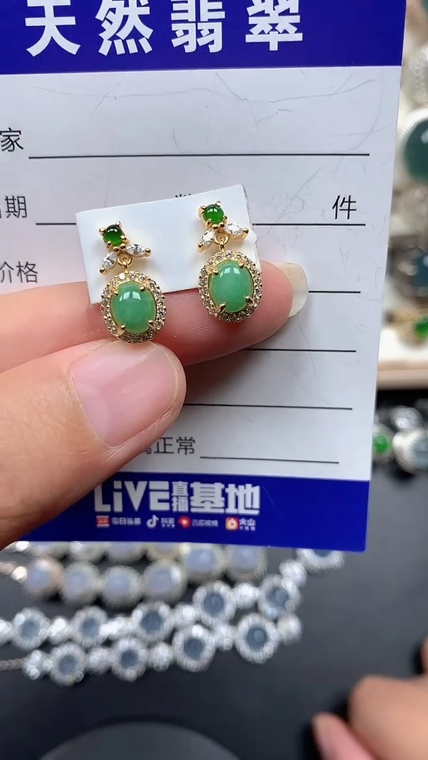 银S925镶嵌翡翠耳饰162