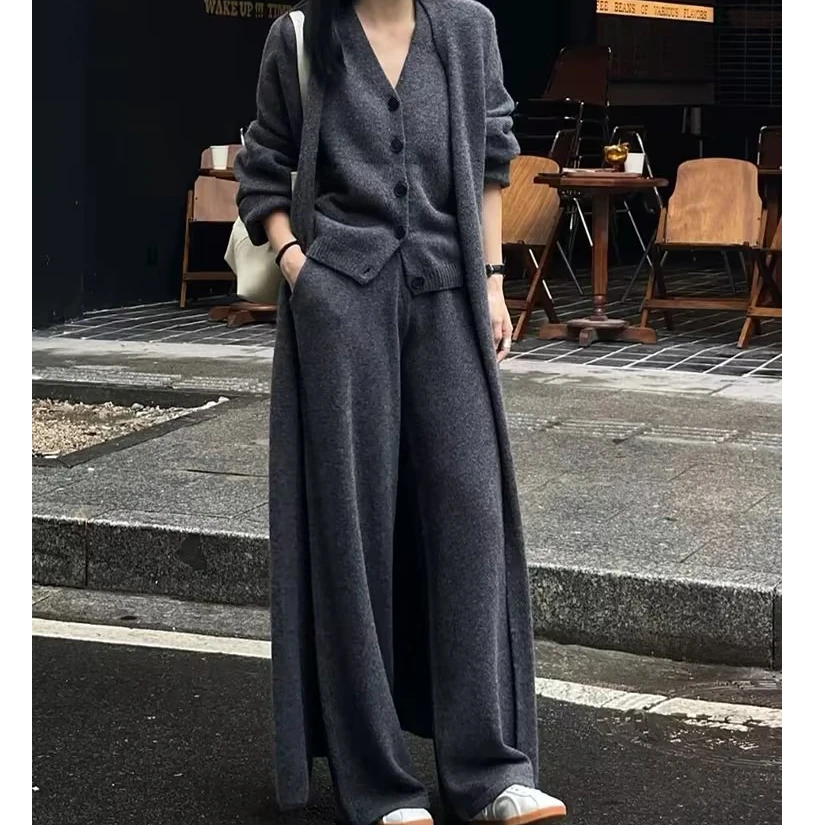 【安酒月专属】毛衣长袖外套马甲阔腿长裤三件套FF4IZZ13-ZW