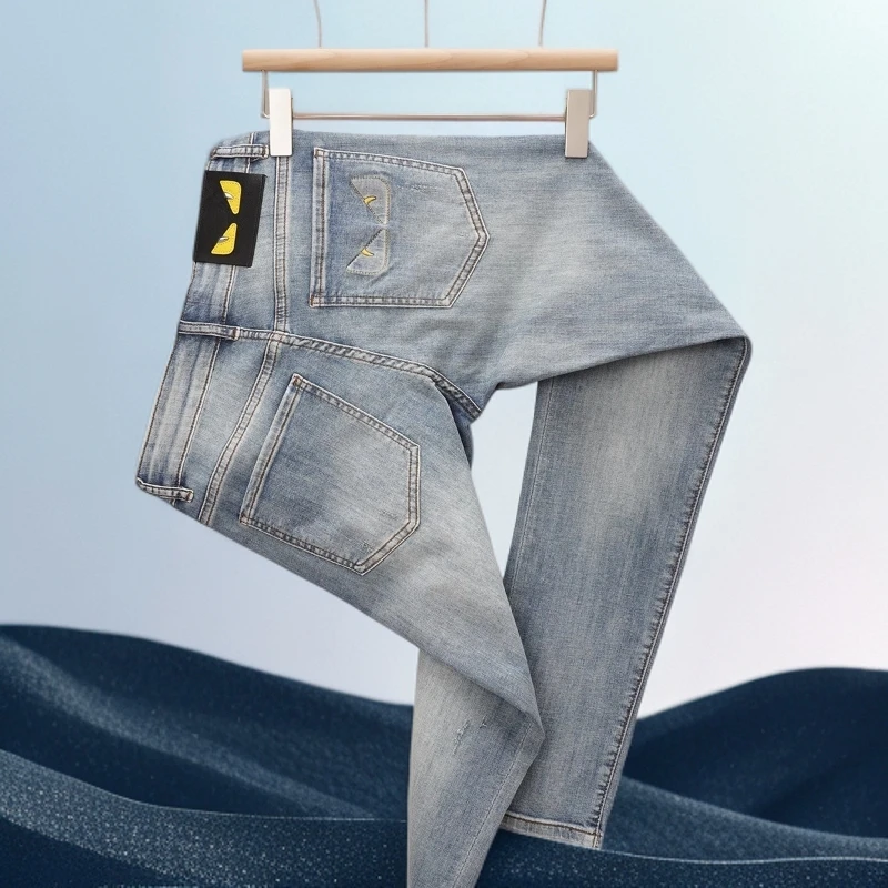 巴赛娜缇夏天薄款牛仔裤男修身小脚裤子夏季休闲潮牌弹力长裤春