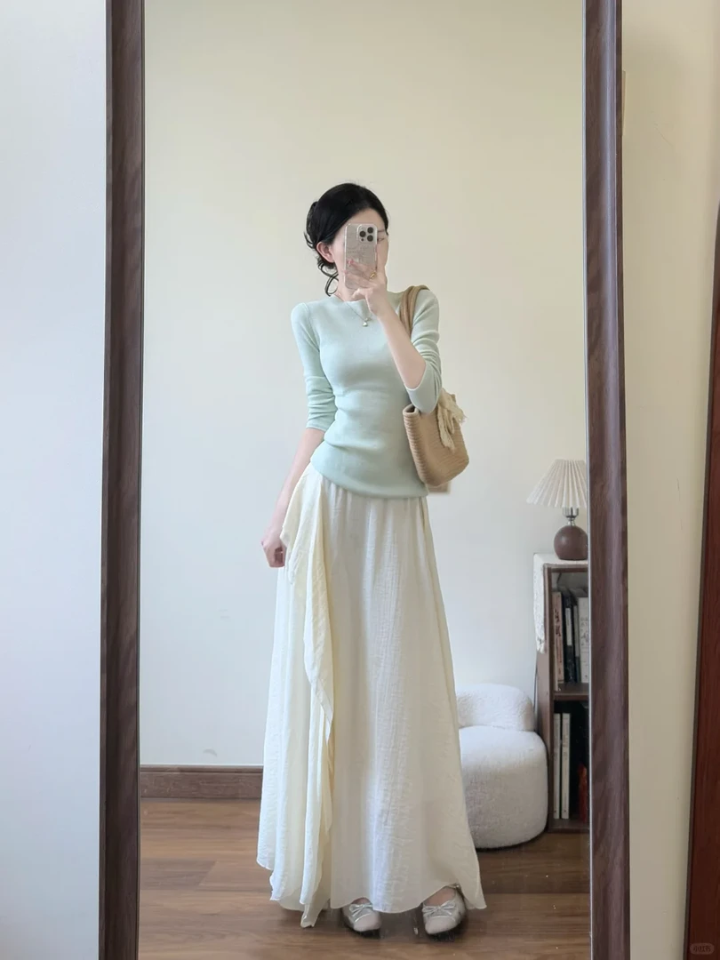 2025夏季新款韩系穿搭高级感针织上衣搭配高腰半身裙气质两件套女