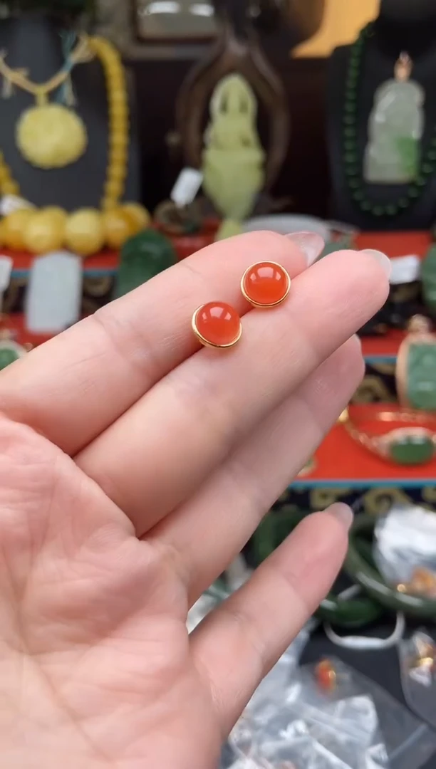 南红玛瑙银S925镶嵌耳饰耳饰f001