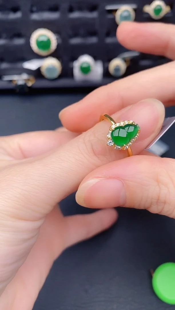 银S925镶嵌戒指翡翠天然a货翡翠363