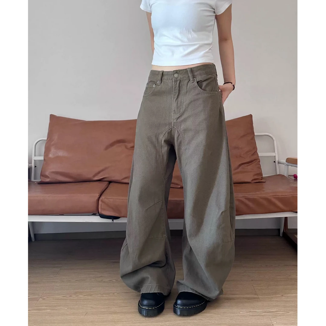 美式高街复古cleanfit廓形香蕉裤休闲宽松伐木工装弯刀牛仔裤男爆