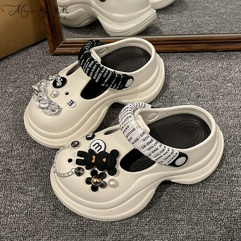 【万达撤柜】时尚网红拖厚底夏季新款半拖外穿丑萌百搭防滑鞋踩感