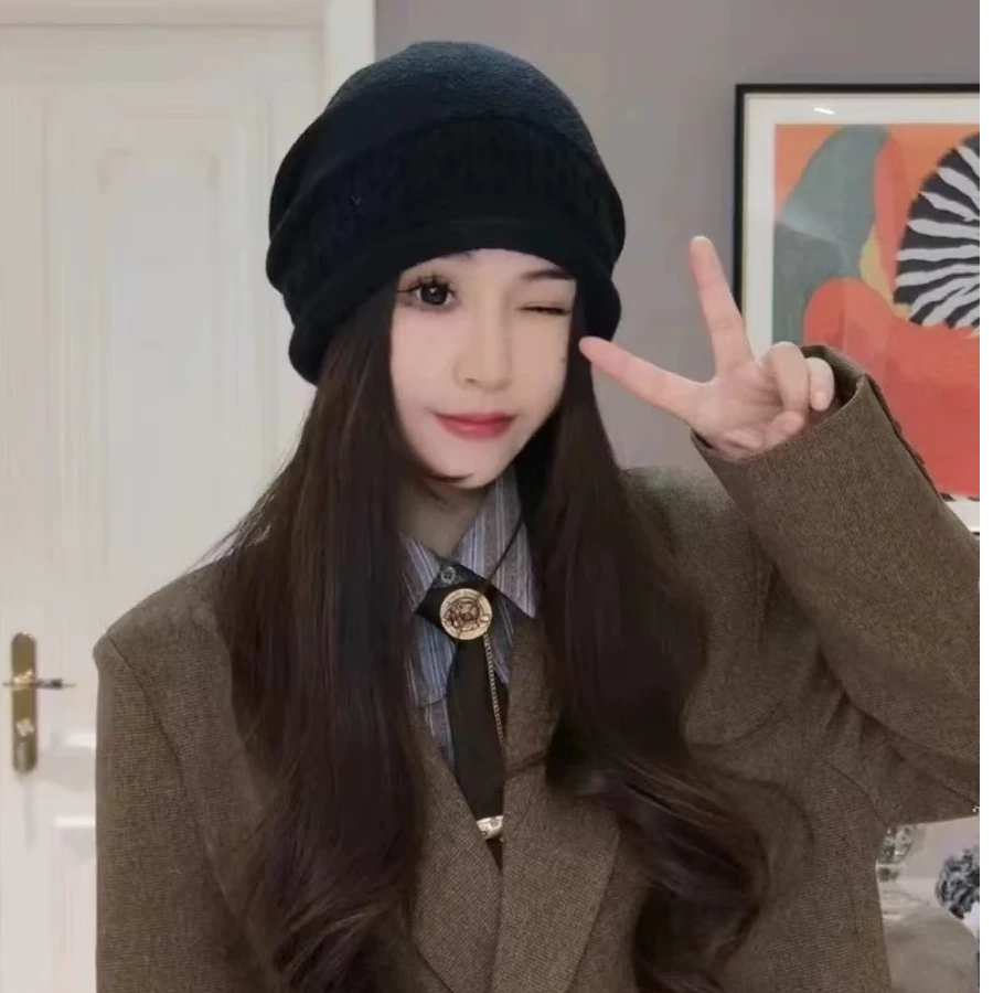 【大头围】秋冬女羊绒帽菱格帽子冷帽针织堆堆帽百搭保暖山羊绒帽