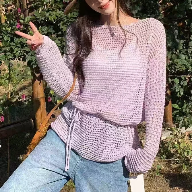 法式设计感系腰带镂空潮流洋气针织衫时尚百搭宽松显瘦气质慵懒风