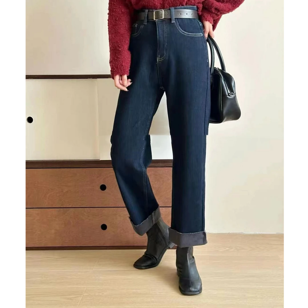 2024年新款挽边直筒牛仔裤