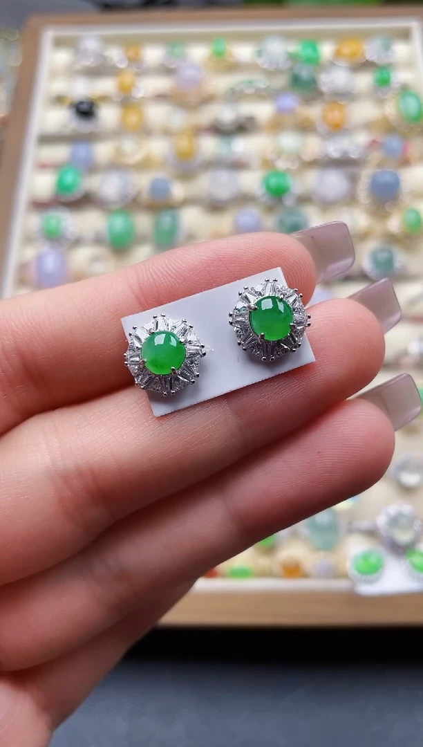 银S925镶嵌翡翠耳饰116