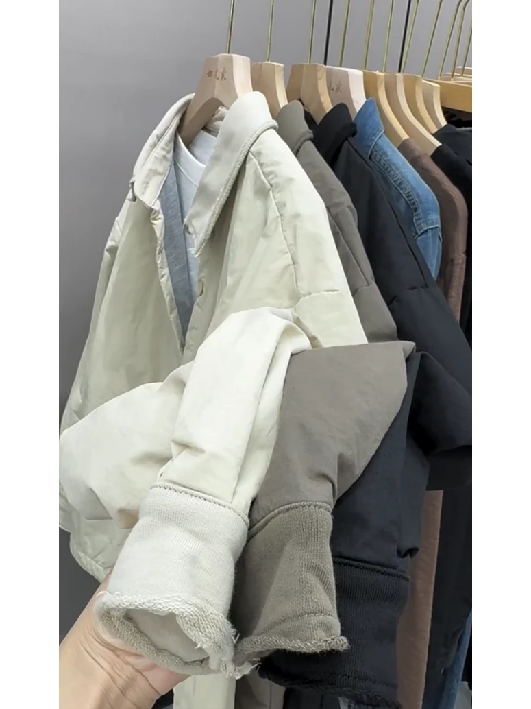秋冬季2025年新款简约百搭夹棉加厚衬衫外套女慵懒风休闲棉衣