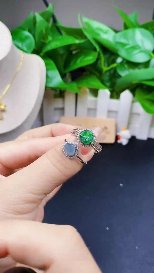 翡翠戒指银S925镶嵌12