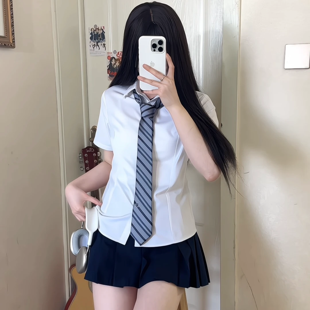 【潘特维拉】基础款jk白衬衫女收腰显瘦自制短袖制服衬衣