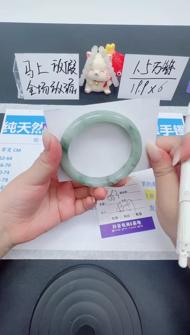 【闪购商品】石英质玉手镯未镶嵌编号：100--56.3圈 天山翠