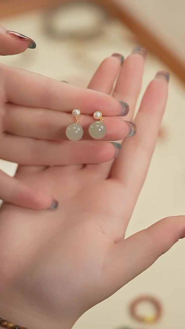 【闪购商品】和田玉耳钉未镶嵌【海边】晴水和田耳钉