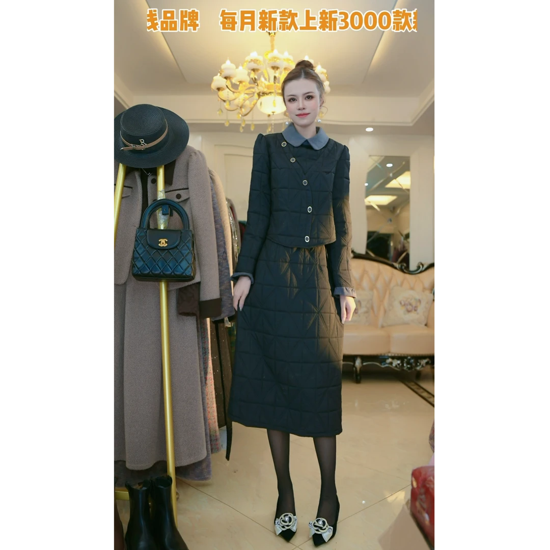 梦想服饰2024秋冬季新款假俩件礼服裙子高贵洋气时尚通勤5042