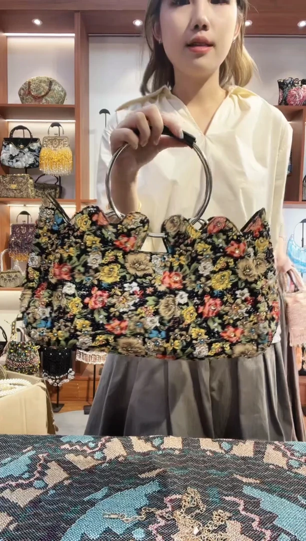 织物t*手工珠珠包包腋下斜跨包手拿包手提晚宴包