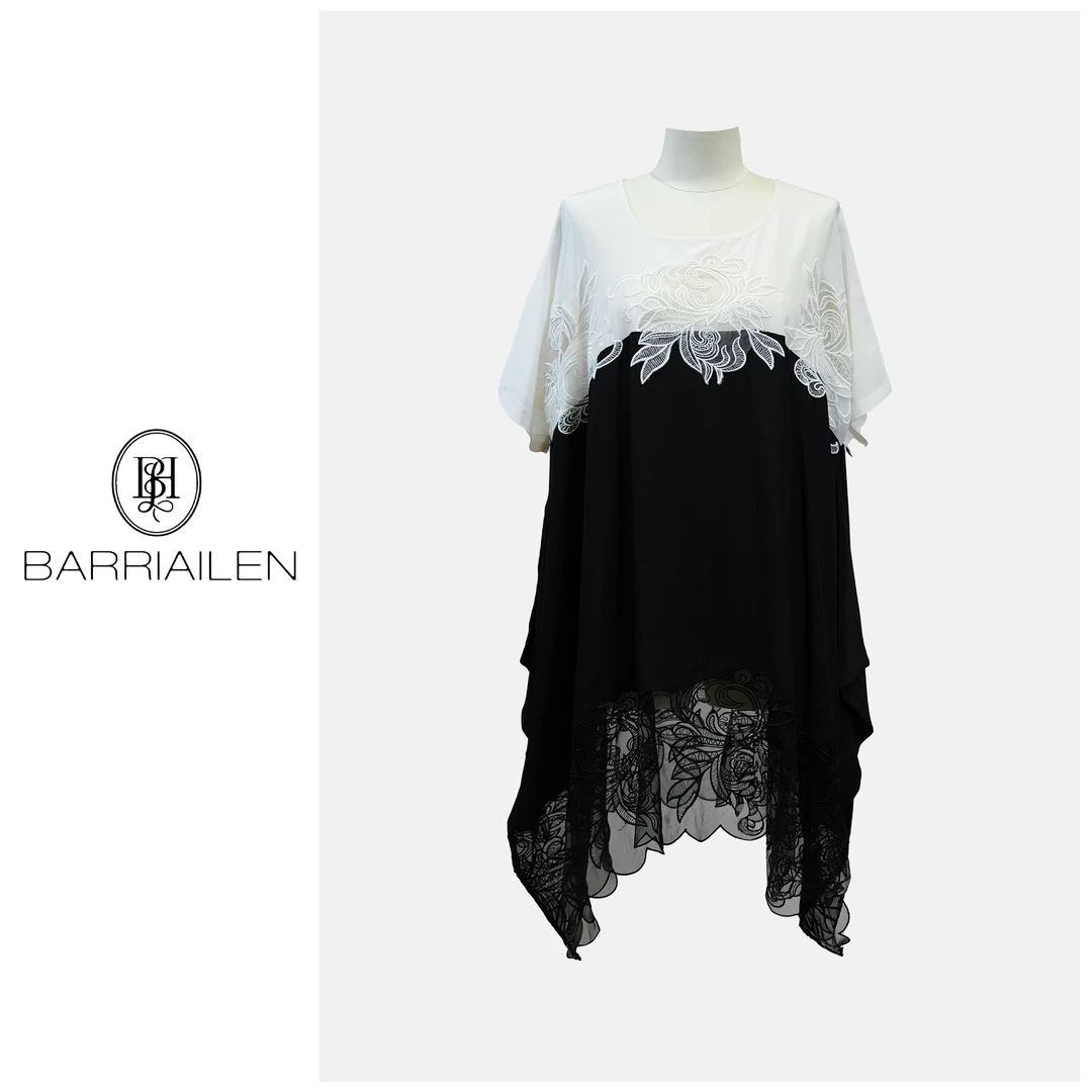 BARRIAILEN | 重磅绣花撞色宽松时尚优雅气质连衣裙-242915