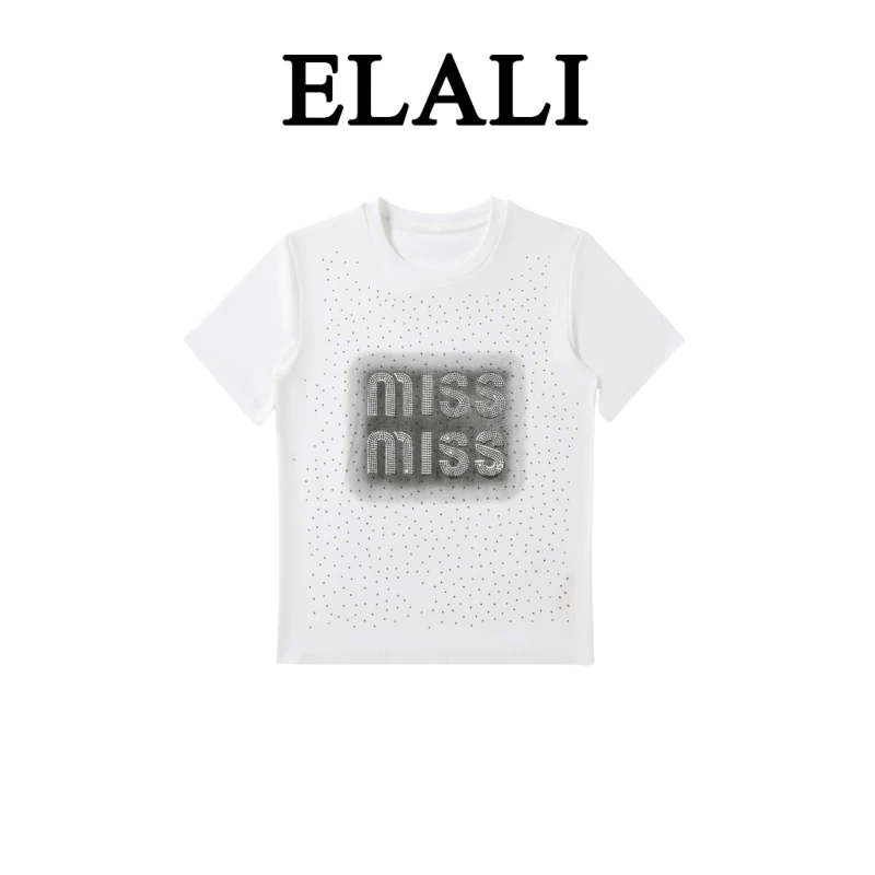 ELALI 夏季休闲时尚女款半袖圆领百搭卡通T恤3853白