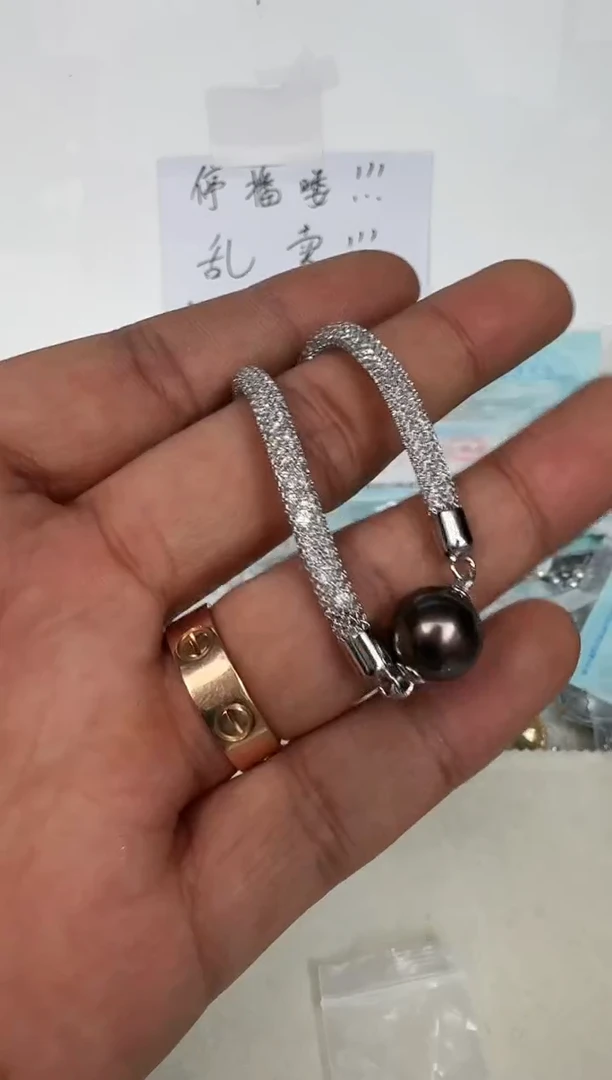 银S925镶嵌手链海水珍珠手链