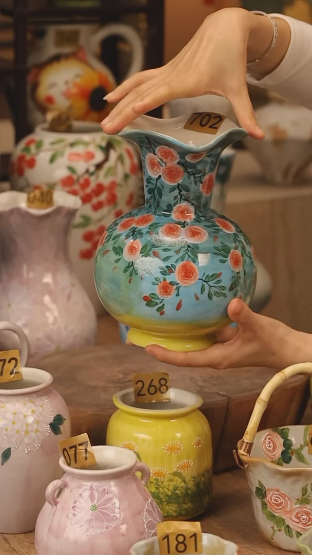 陶瓷景德镇设计师手作花器摆件侘寂风@M702@