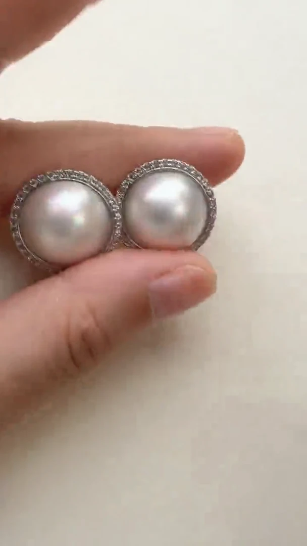 耳饰合金拼合珍珠（马贝珠）太阳花银色