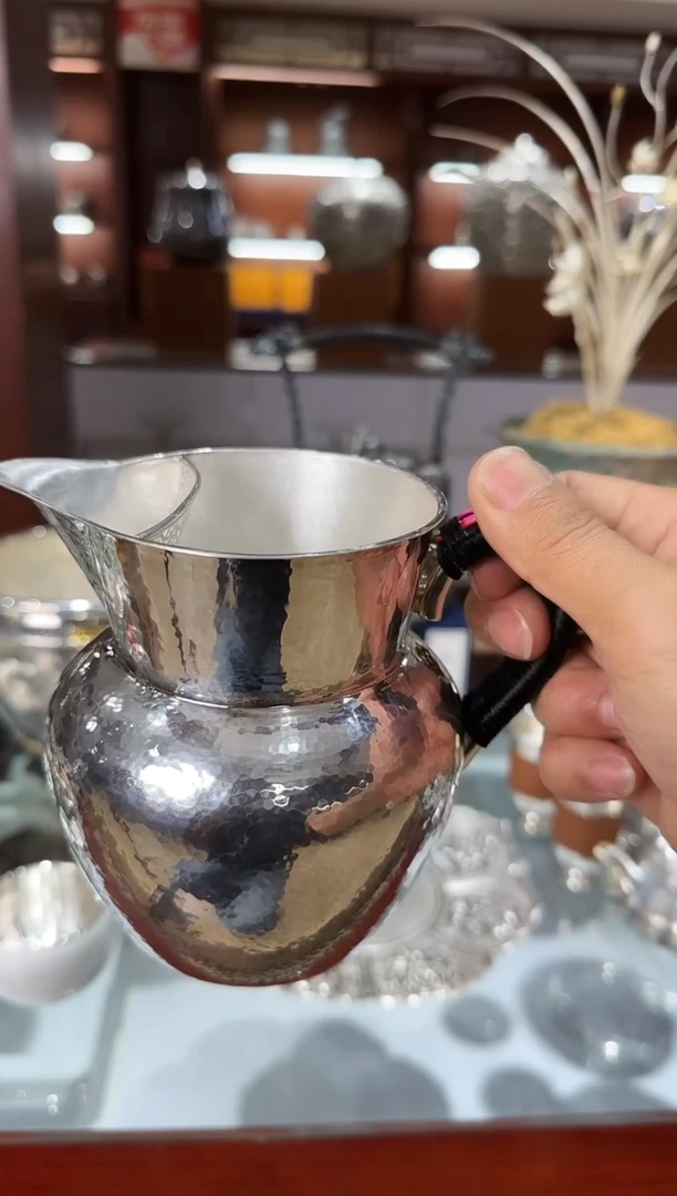 足银999精工手工锤纹素面煮茶器