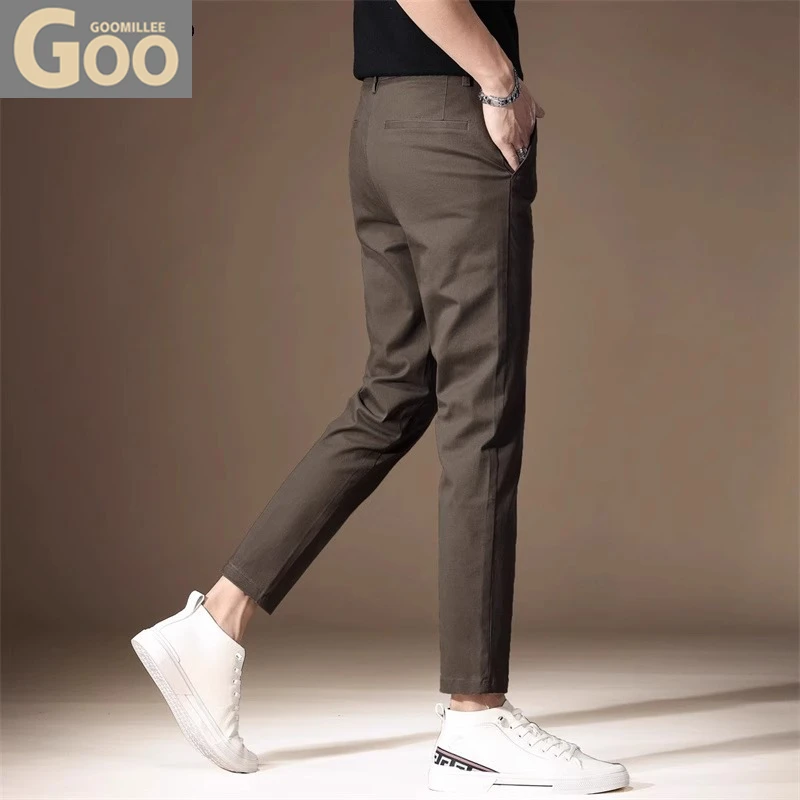 高端潮流九分西裤男士秋冬新款商务直筒长裤修身小脚纯棉休闲裤