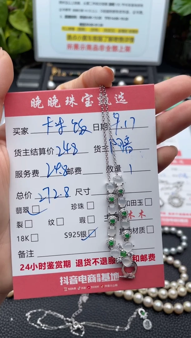 颈饰银S925镶嵌翡翠大*饭项链