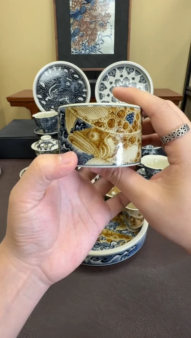 二号釉海浪鳜鱼扳指杯