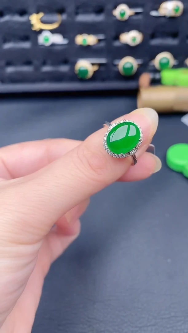 银S925镶嵌戒指翡翠天然a货翡翠124