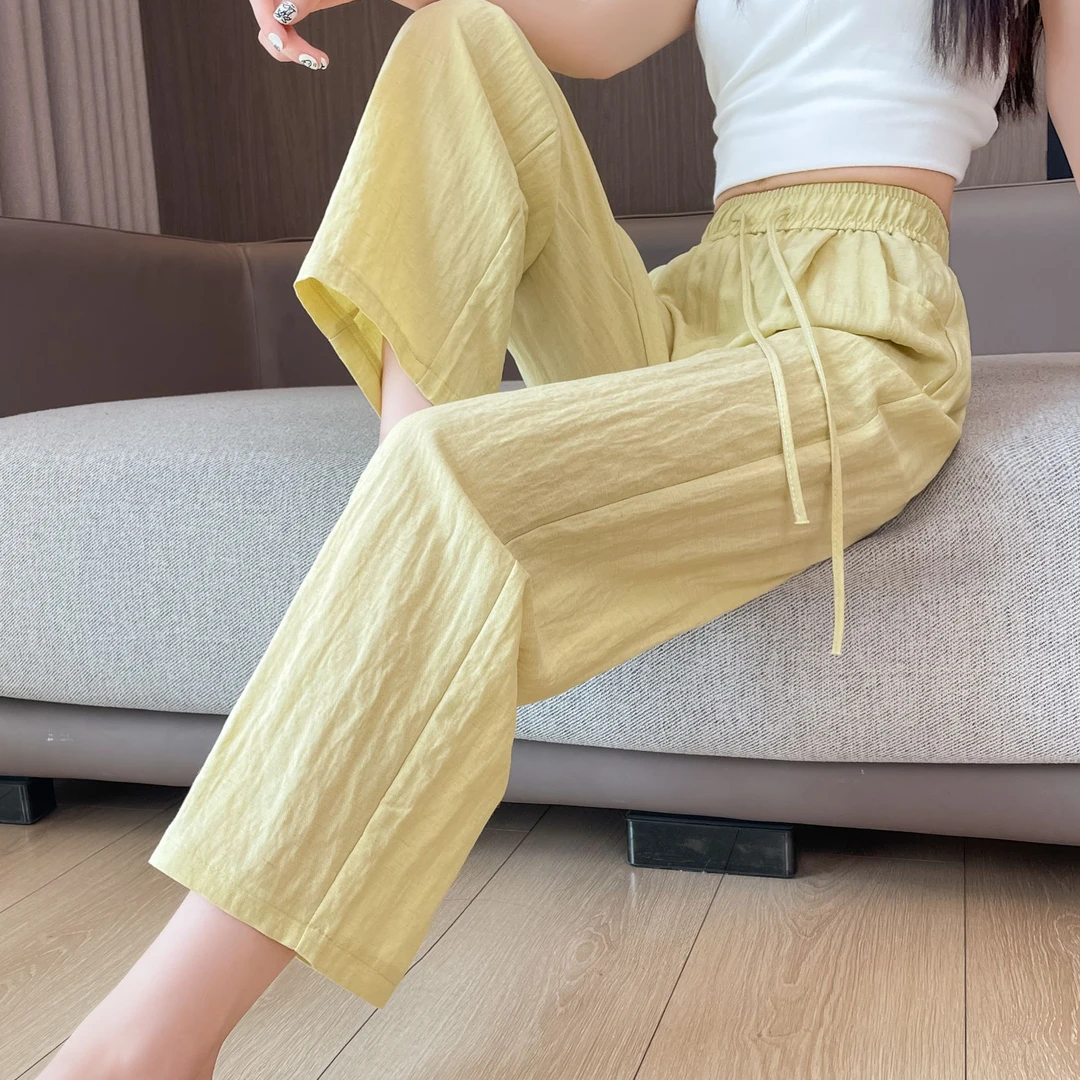 天丝亚麻八分裤女夏季薄款休闲九分直筒裤子女宽松窄版冰丝阔腿裤