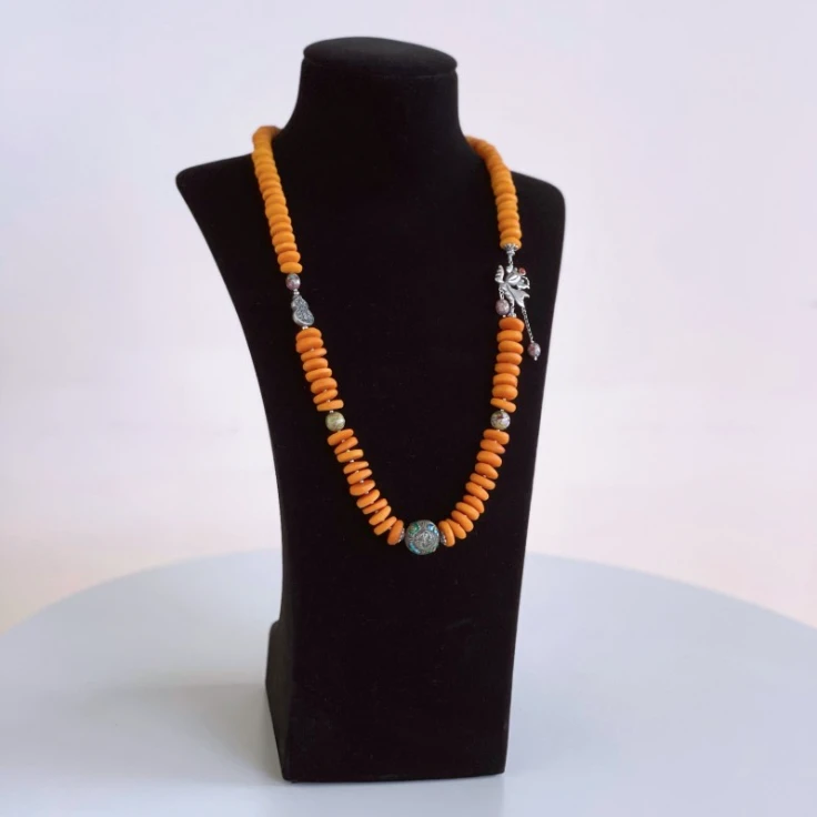 蜜蜡气质百搭景泰蓝项链 08002683