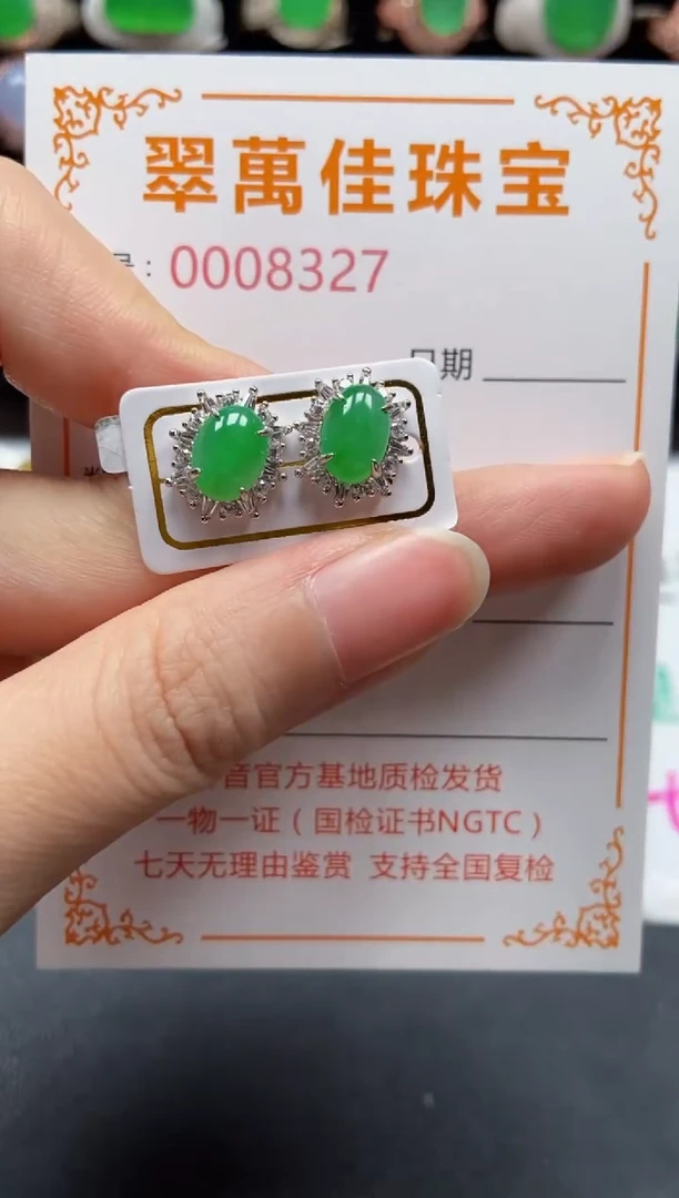 银S925镶嵌翡翠耳饰8327