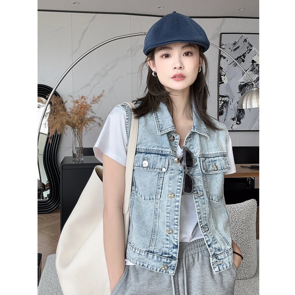 美洋MEIYANG达令小众牛仔马甲重工银扣设计感夏季短款时尚百搭