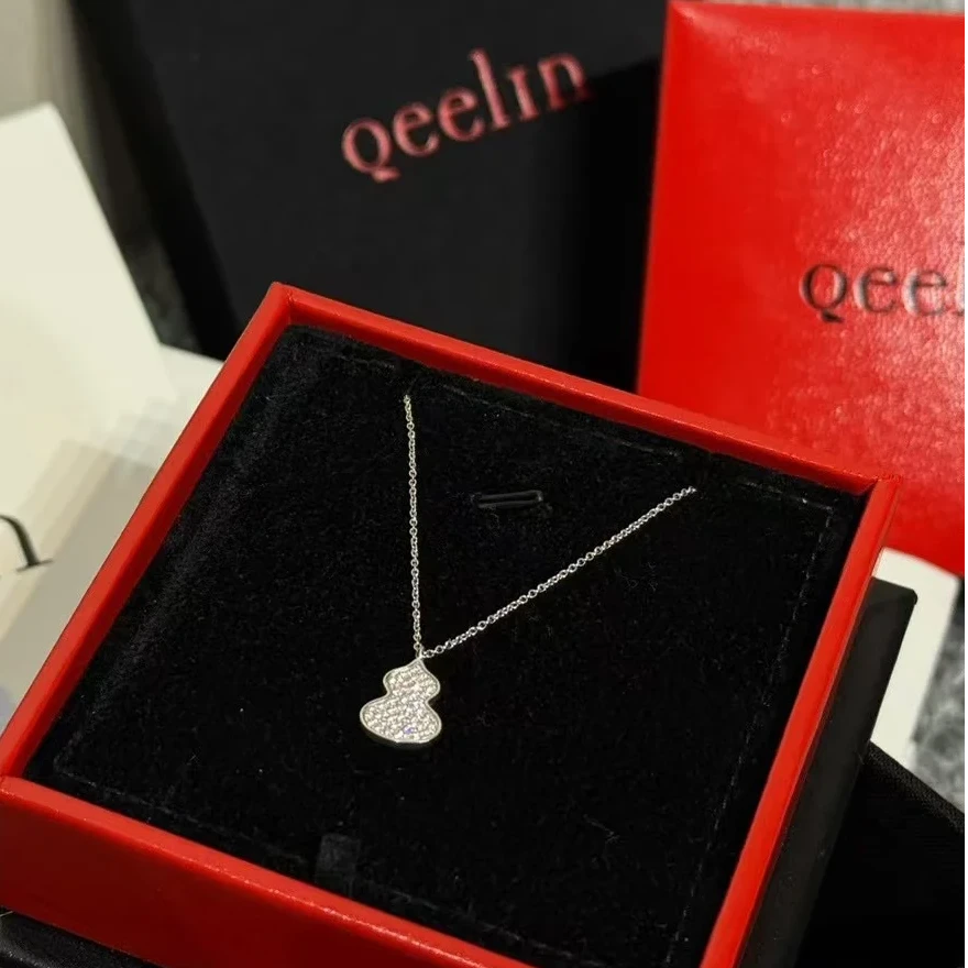 99新 Qeelin 欢欢活动 18K白金 Wulu葫芦 18K金 满钻 项链