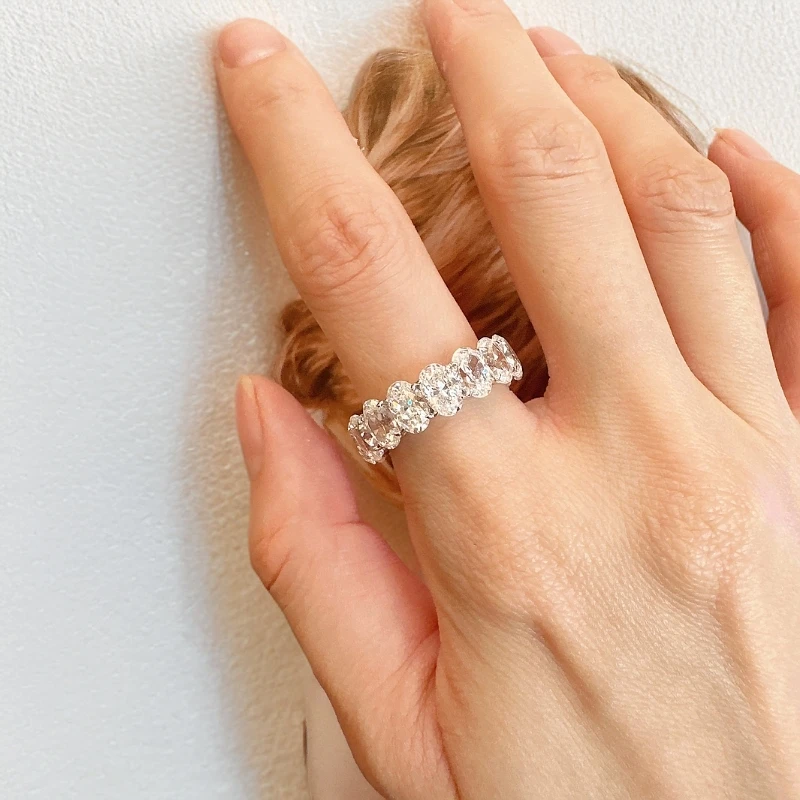 925银戒指 排戒银戒指轻奢时尚镶嵌气质白经典蛋满钻奢华百搭排钻