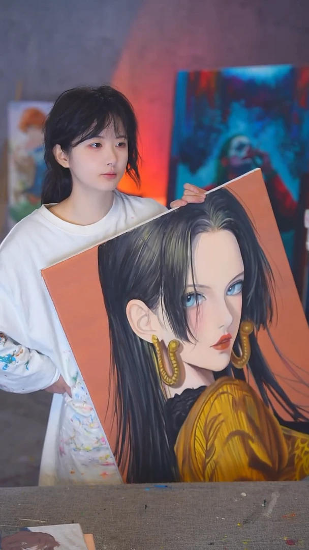 油画中****粉精品女帝丙烯画纯手绘
