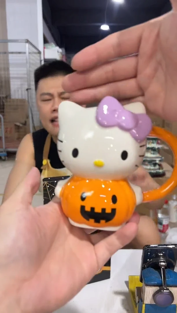 瓷片原盒万圣节kt猫南瓜水杯